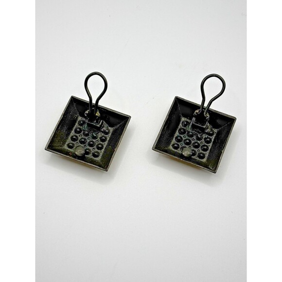 Vintage Art Deco  Rhinestone Square Clip On Earrings Gold Tone - Picture 4 of 4